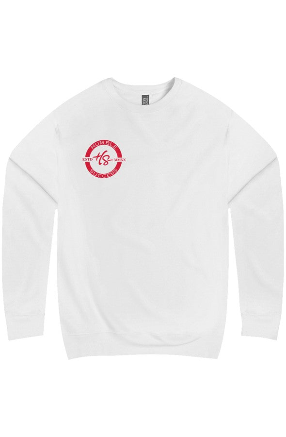 Humble Success white crewneck with red logo product view