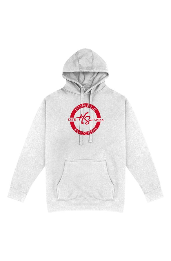 Humble Success white hoodie with red logo product view
