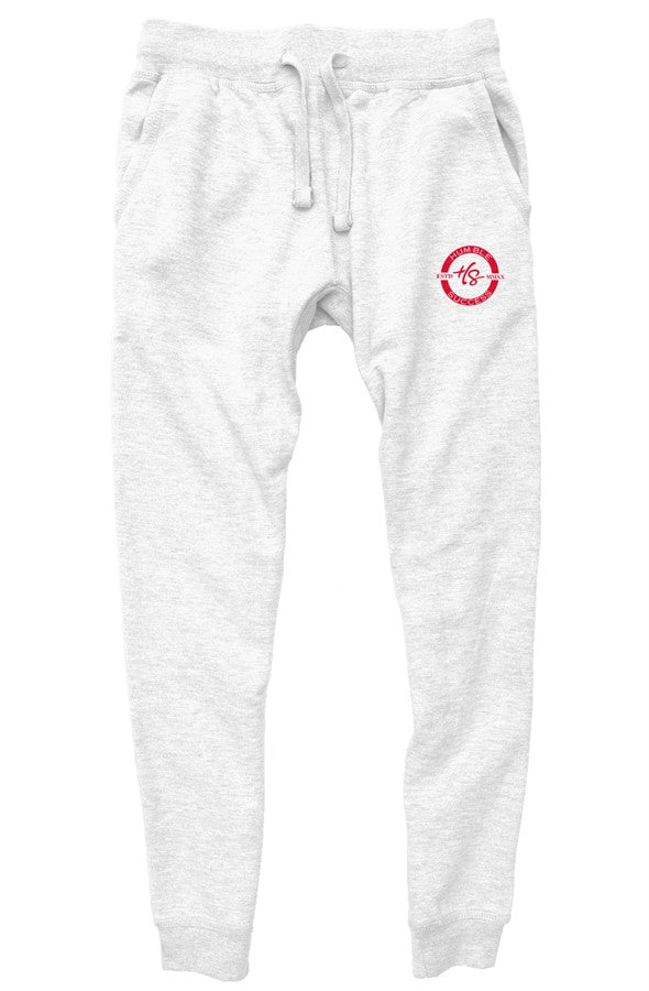 Humble Success white joggers with red logo product view