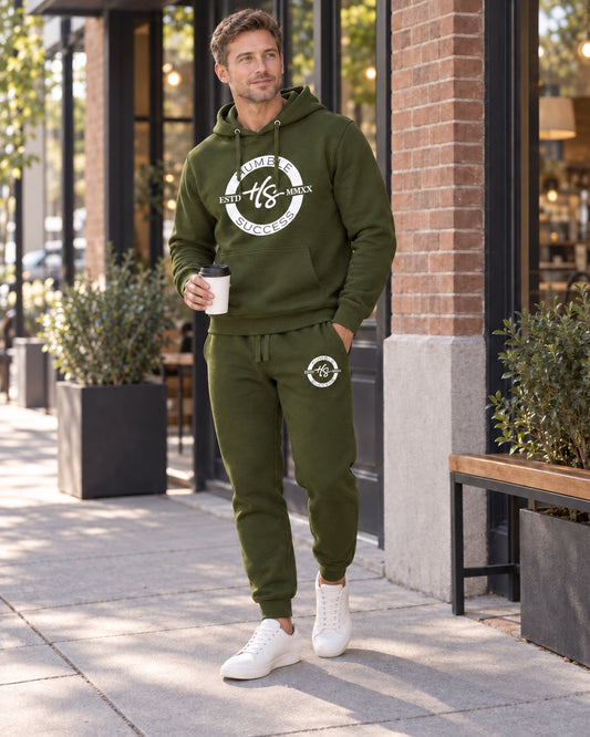 Persona 3 wearing the Humble Success army green sweatsuit