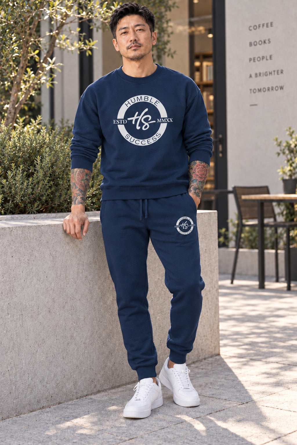 Persona 5 wearing the Humble Success navy sweatsuit